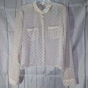 Aeropostale sheer blue polka dot button-down shirt